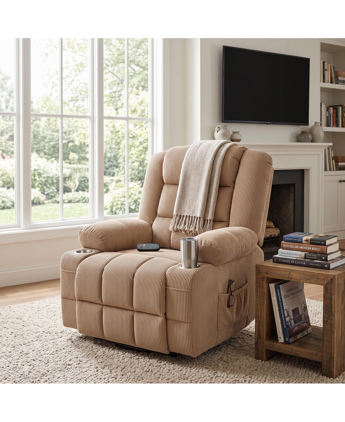 homfan Electric Power Lift 8-Point Massage Usb Port 2-Cup Holder Recliner Chair