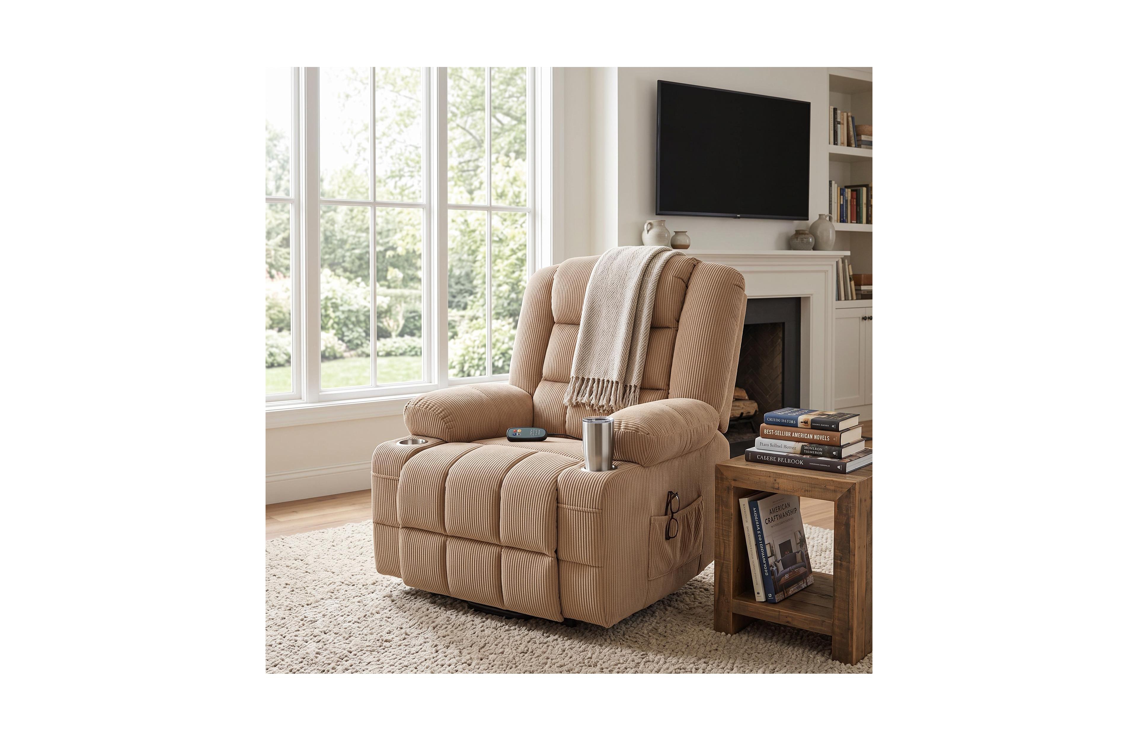 homfan Electric Power Lift 8-Point Massage Usb Port 2-Cup Holder Recliner Chair