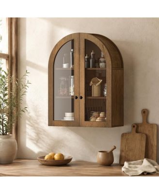 Arched Wood Wall Cabinet with Glass Doors
