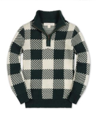 Boys' 4-20 Mock Neck Half-Zip Intarsia-Check Sweater