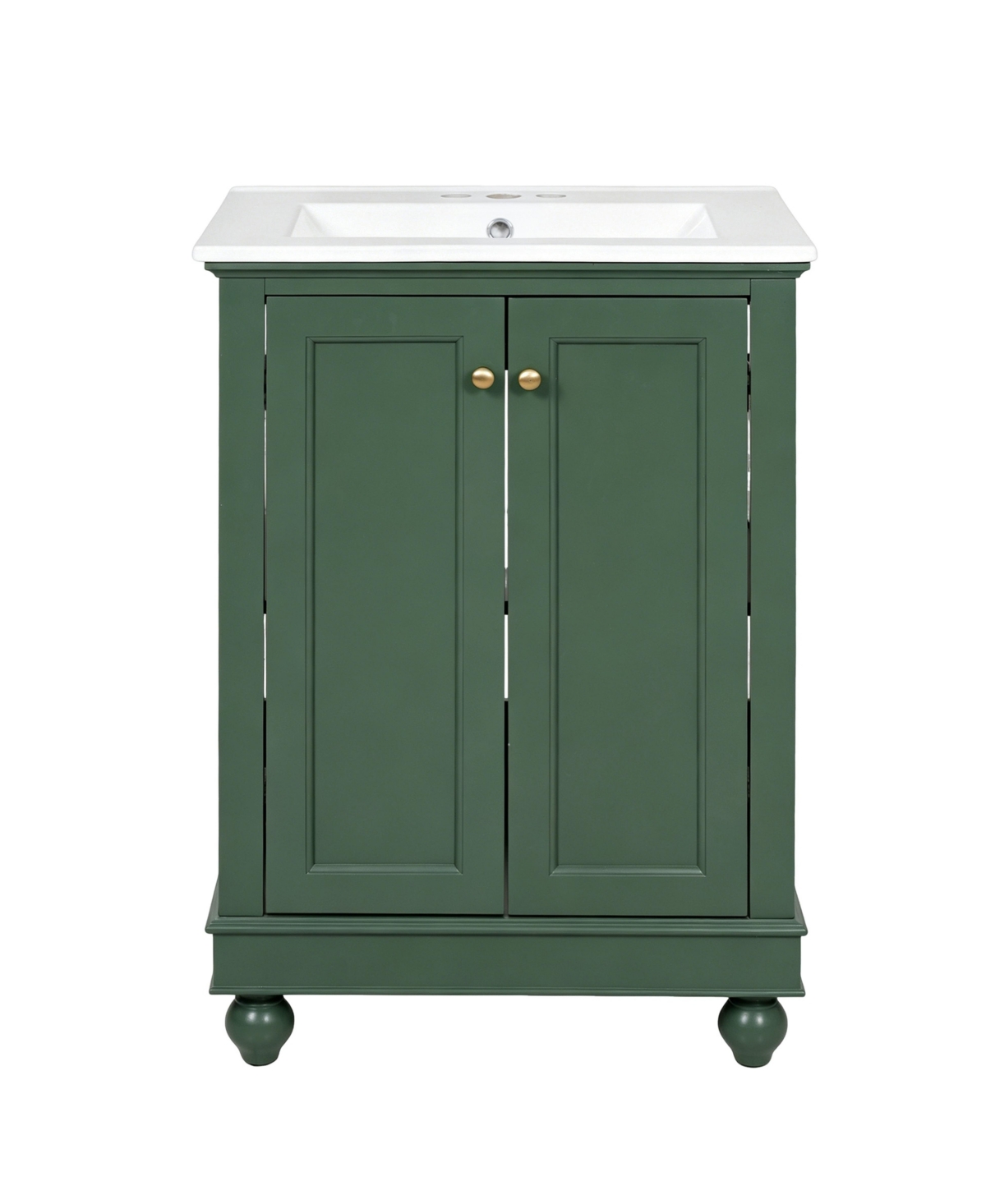 Sillysis 24 Inch Freestanding Bathroom Vanity, Mdf Cabinet with Solid Wood Legs, Ceramic Integrated Sink, Soft-Close Doors, Assembly Required - Green