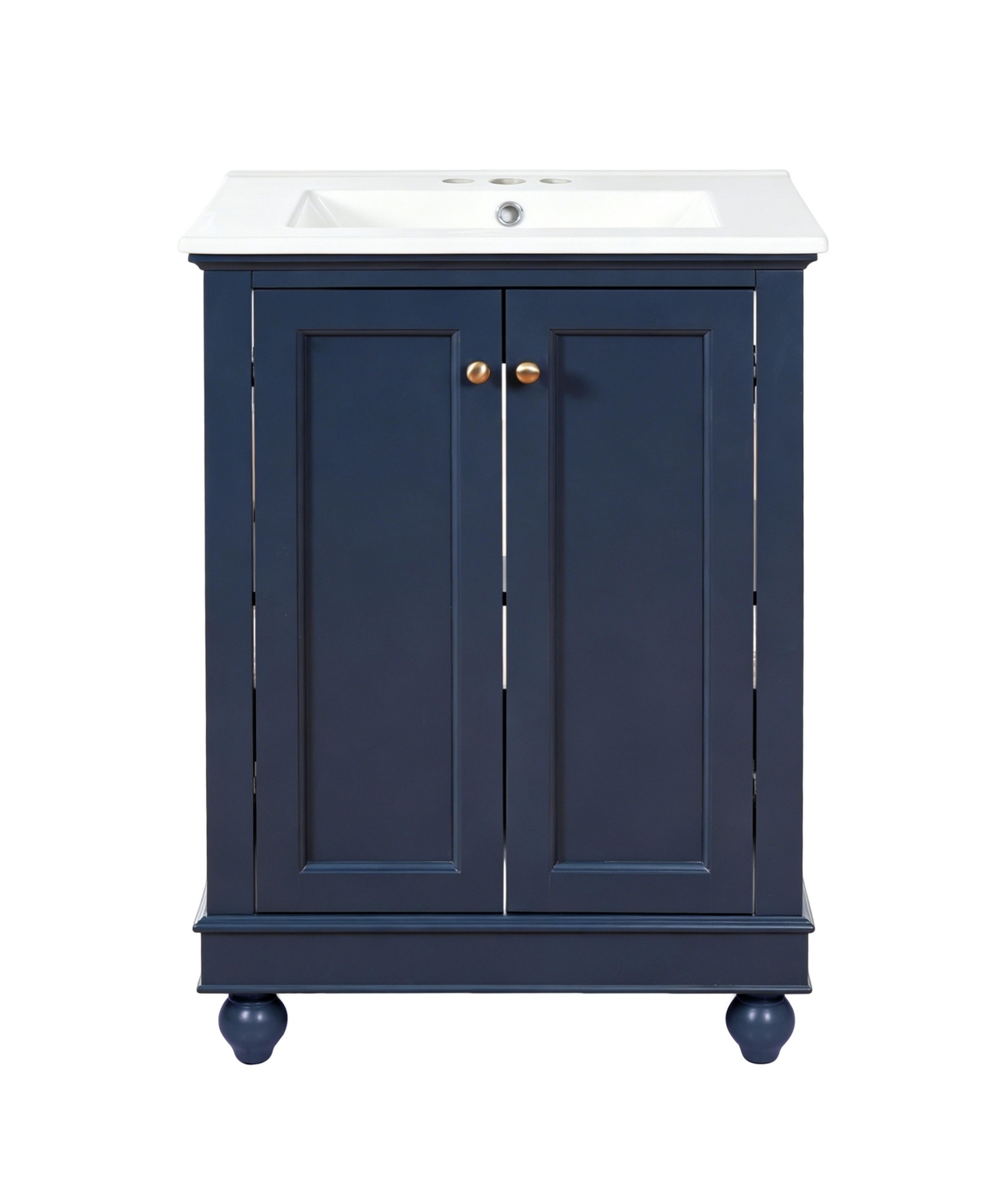 Sillysis 24 Inch Freestanding Bathroom Vanity, Mdf Cabinet with Solid Wood Legs, Ceramic Integrated Sink, Soft-Close Doors, Assembly Required - Blue