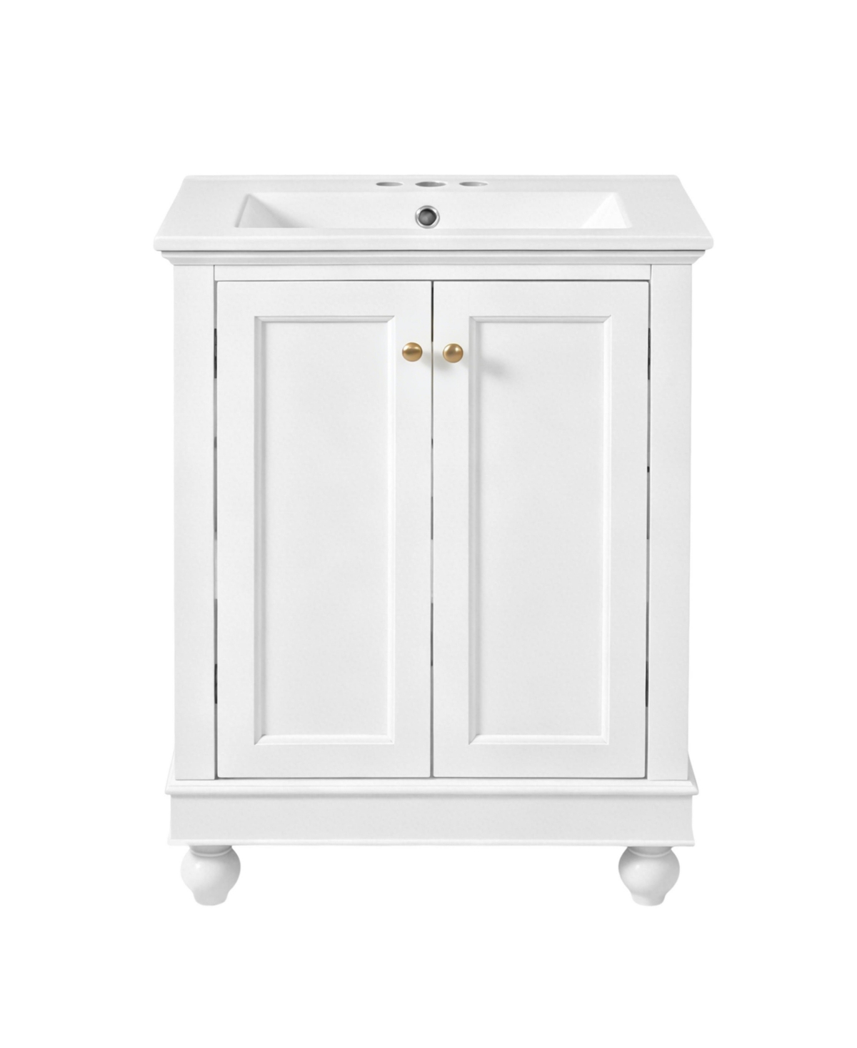 Sillysis 24 Inch Freestanding Bathroom Vanity, Mdf Cabinet with Solid Wood Legs, Ceramic Integrated Sink, Soft-Close Doors, Assembly Required - White