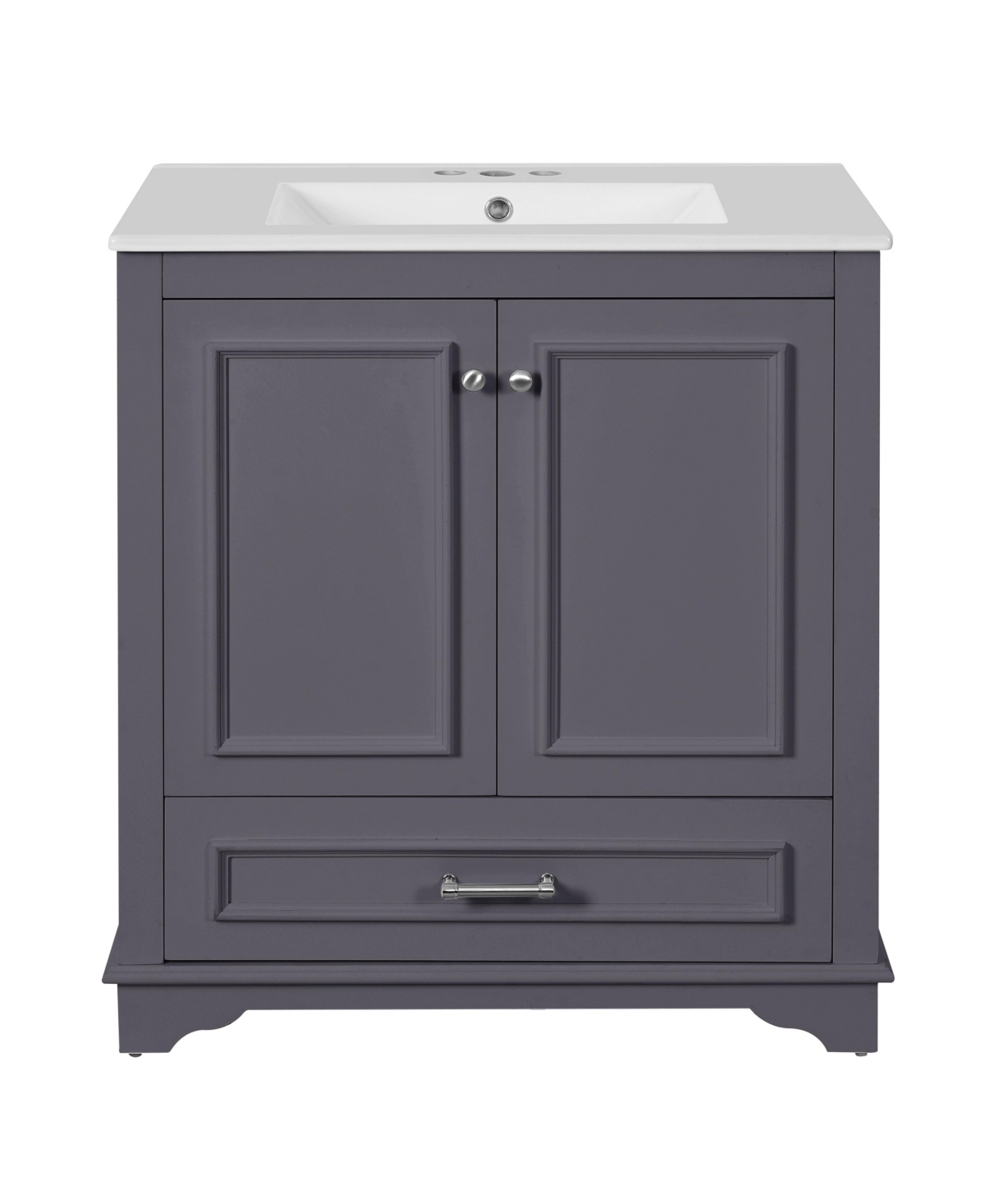 Sillysis 30 Inch Freestanding Bathroom Vanity, Mdf Cabinet with Solid Wood Frame, Ceramic Integrated Sink - Grey