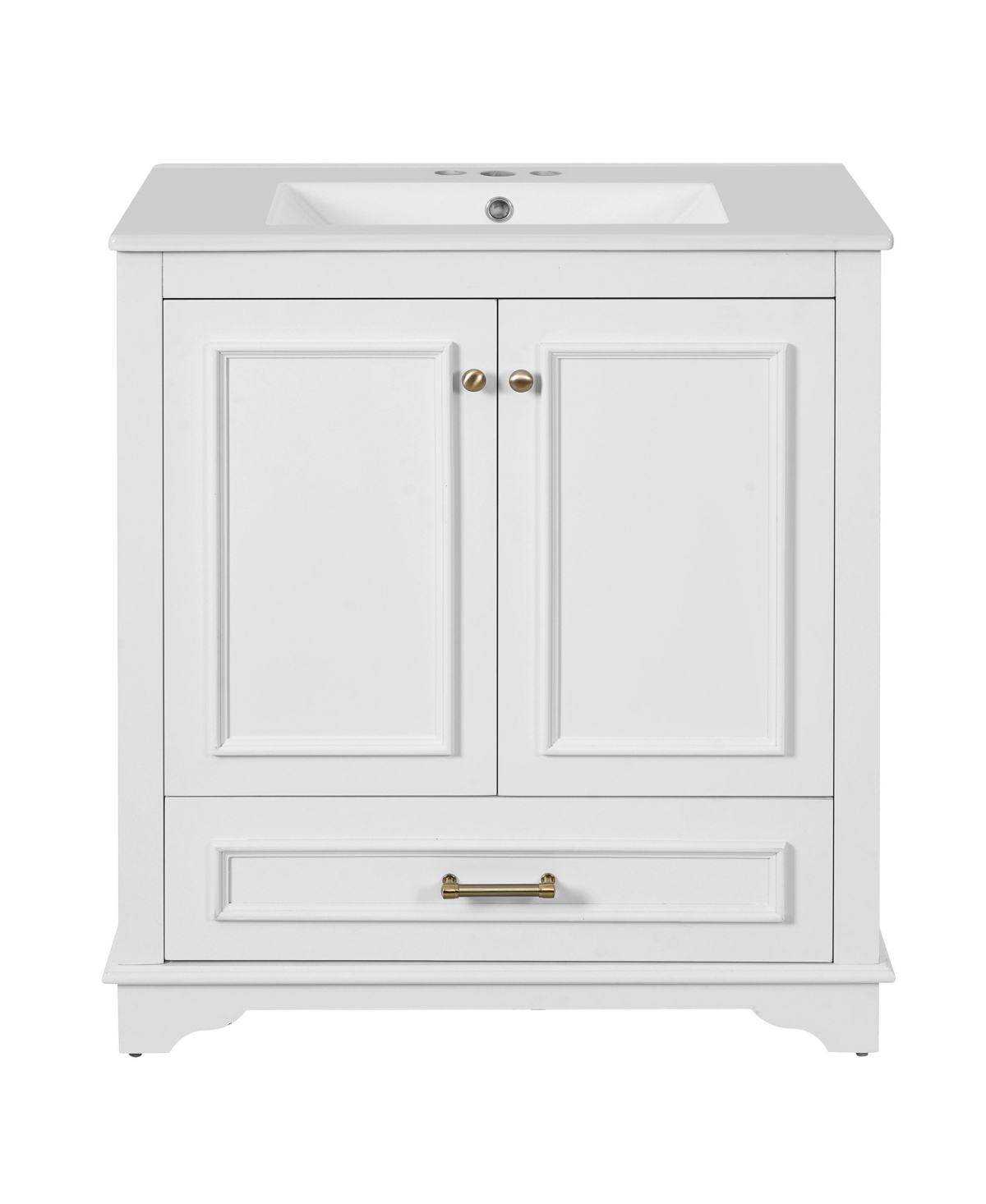 Sillysis 30 Inch Freestanding Bathroom Vanity, Mdf Cabinet with Solid Wood Frame, Ceramic Integrated Sink - White