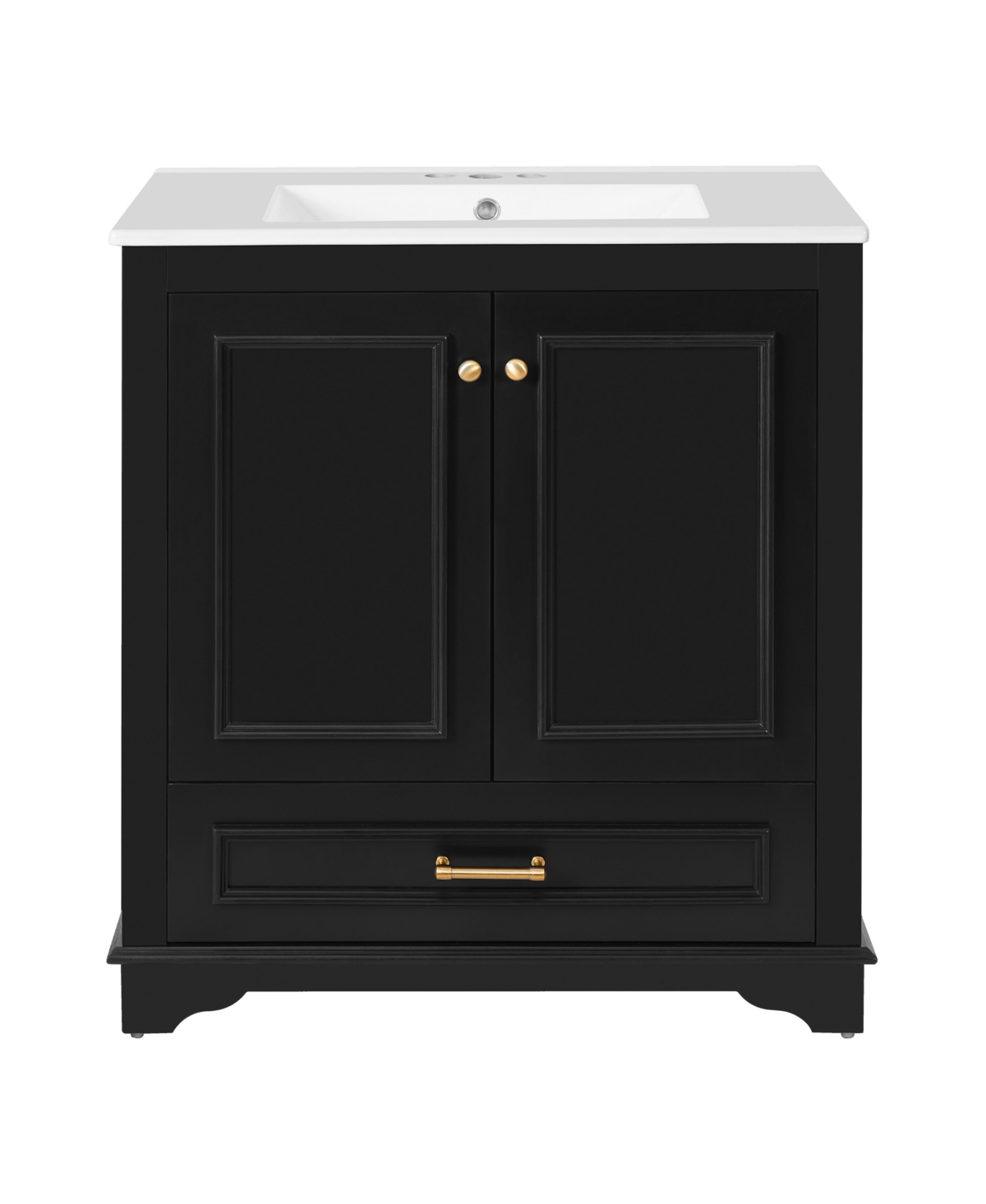 Sillysis 30 Inch Freestanding Bathroom Vanity, Mdf Cabinet with Solid Wood Frame, Ceramic Integrated Sink - Black