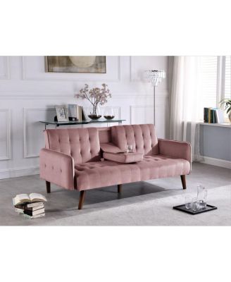 72" Convertible Sleeper Sofa Bed with Drop-Down Table and Cup Holder