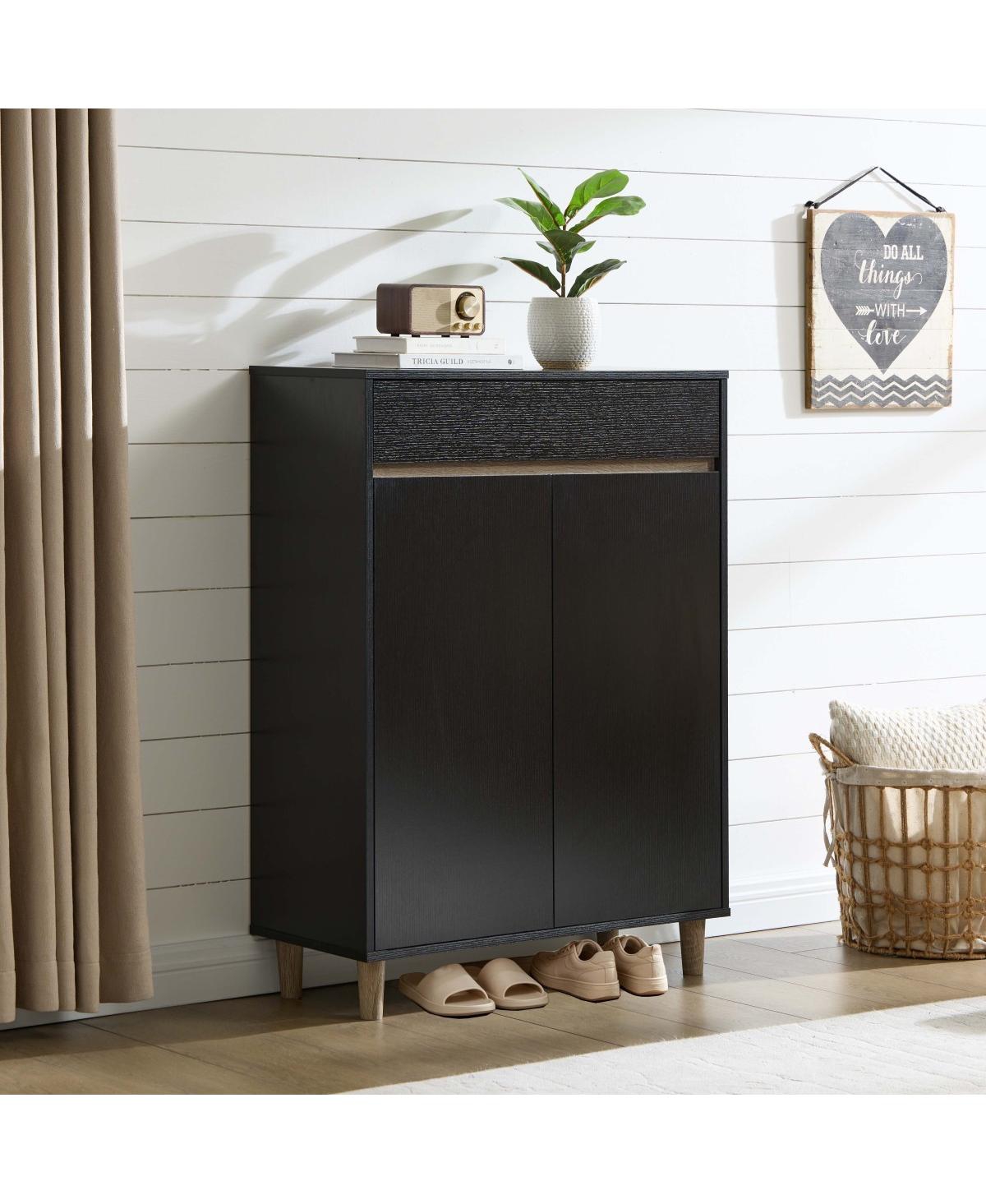 Streamdale Furniture Black and Dark Taupe Entryway Shoe Storage Cabinet with Drawer and 4 Shelves
