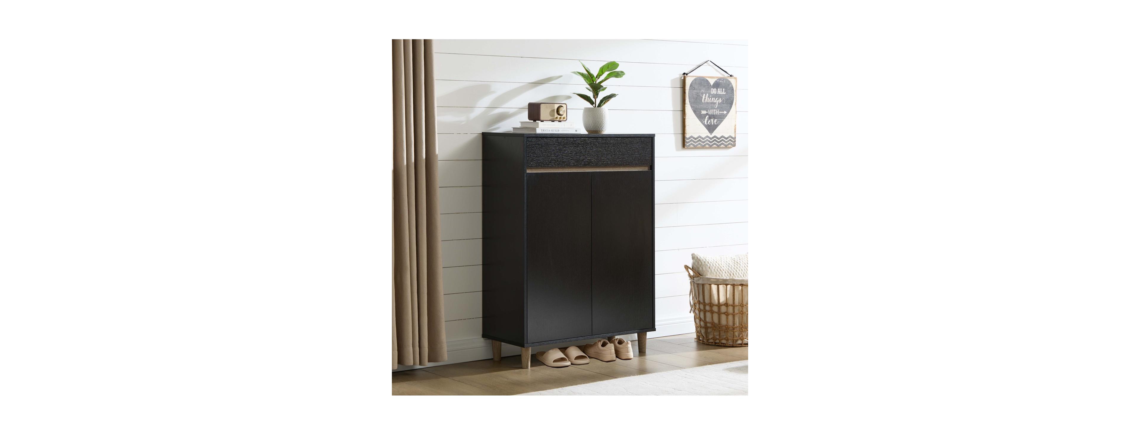 Streamdale Furniture Black and Dark Taupe Entryway Shoe Storage Cabinet with Drawer and 4 Shelves