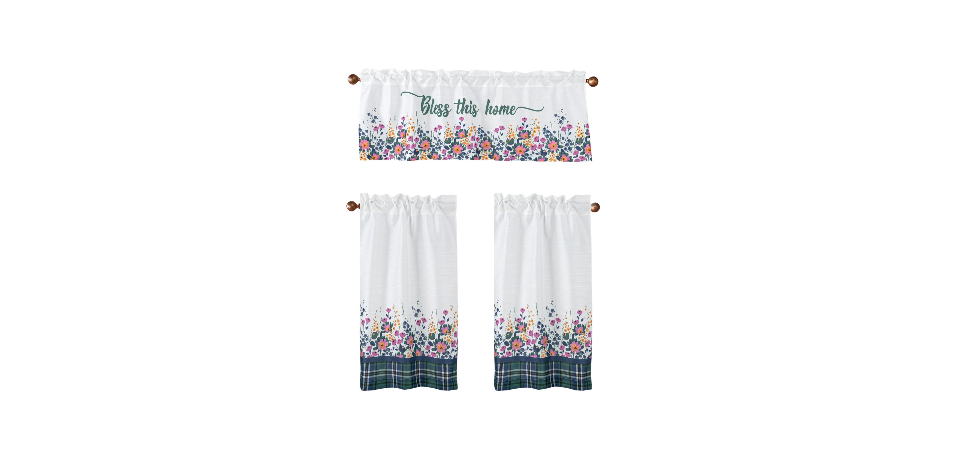 Rt Designers Collection Polyester Cucina Love laugh Slub 3 Piece Kitchen Curtains Valance and Tiers Set 52" x 18" Muticolor