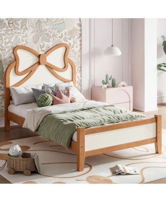 Twin Size Wood Platform Bed with Bow Headboard