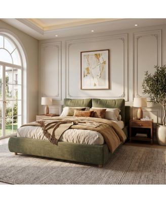  King Size Upholstered Bed Frame with Two Pillow Headboard