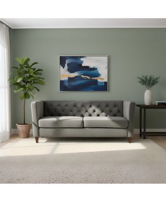 Button Tufted Velvet 3-Seater Sofa with Tapered Wood Legs
