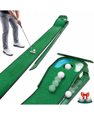 Indoor Golf Putting Mat with Ball Return Hazards Training Aid