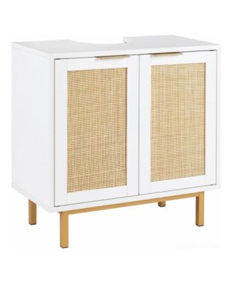 Bathroom Vanity Cabinet with U-Shaped Cut-Out and 2 Rattan Doors