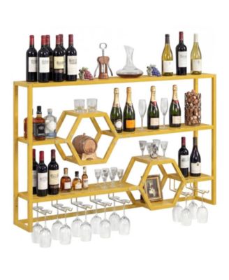 47 Inch 3-Shelf Metal Wall-Mounted Wine Rack with 7 Stemware Racks