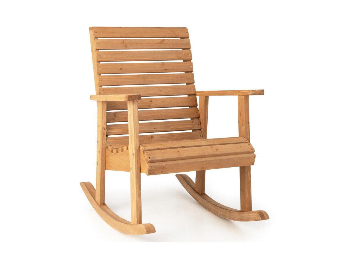 Lucky One Outdoor Fir Wood Rocking Chair with High Backrest and Curved Seat - Light/pastel brown