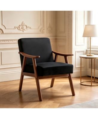 Velvet Mid-Century Modern Accent Chair with Solid Wood Frame