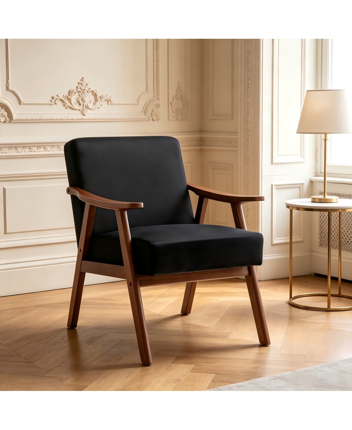 Streamdale Furniture Velvet Mid-Century Modern Accent Chair with Solid Wood Frame - Black