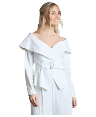 Women's Off-the-Shoulder Long-Sleeve Belted Top