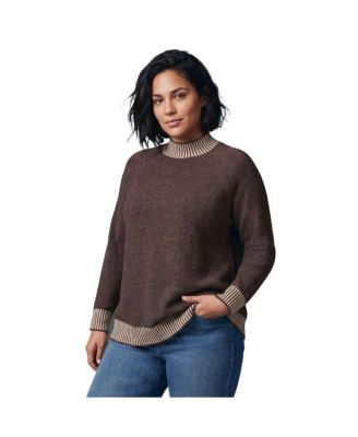 Plus Size Corinne Mock Neck Contrast Ribbing Raglan Sweater