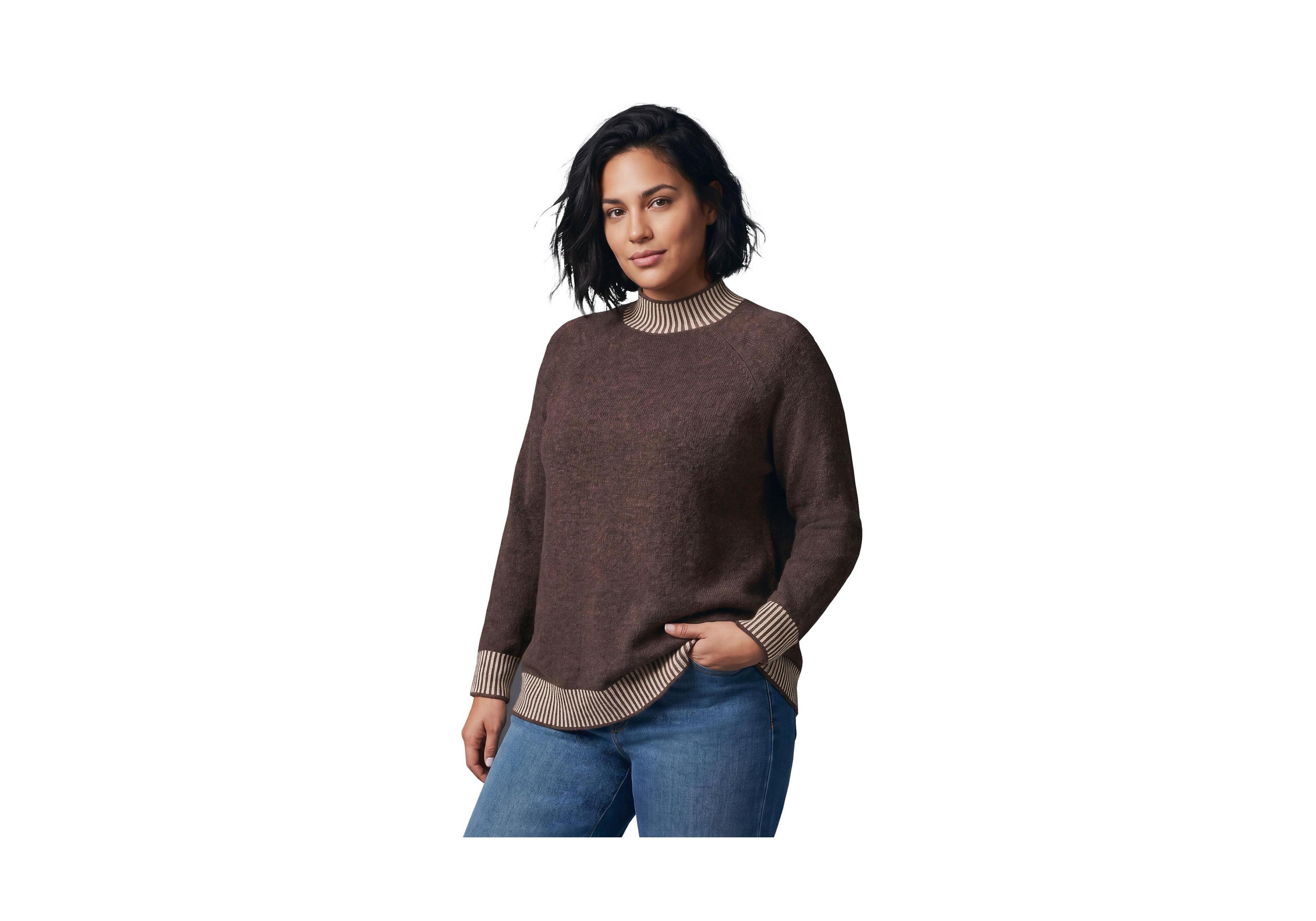 Avenue Plus Corinne Mock Neck Contrast Ribbing Raglan Sweater
