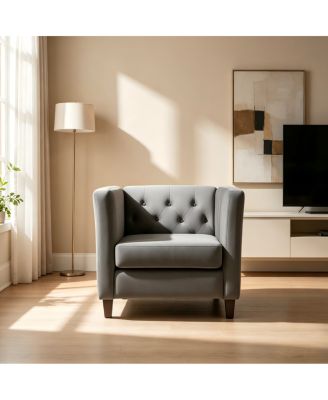Modern Button Tufted Velvet Accent Chair with Wood Legs