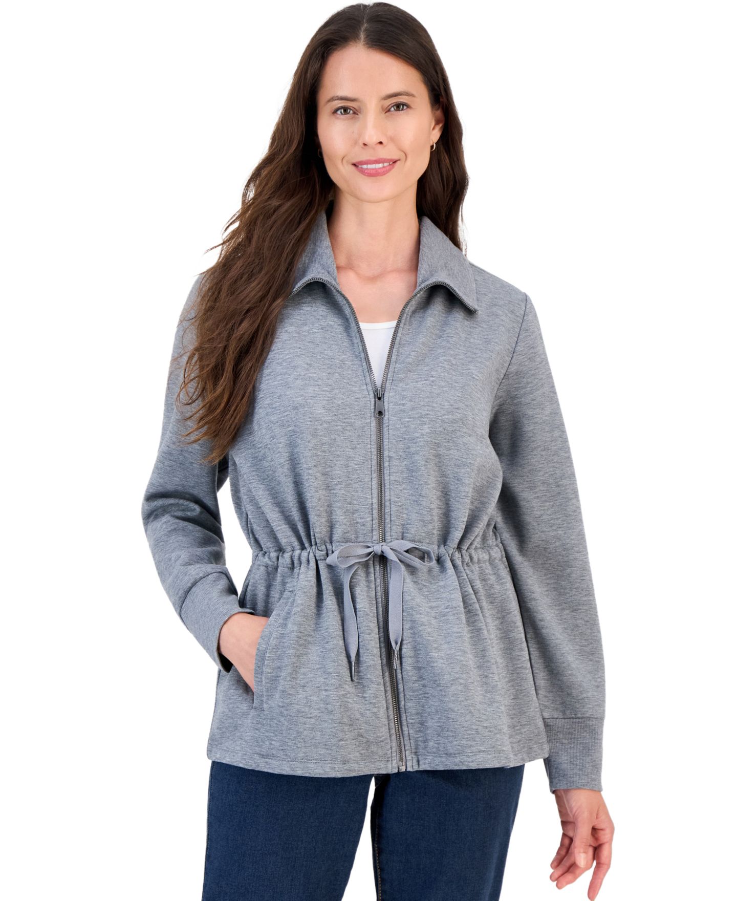 Женская куртка Style & Co LuxLounge Fleece Zip-Up, цвет: Глубокий чёрный — фото 7