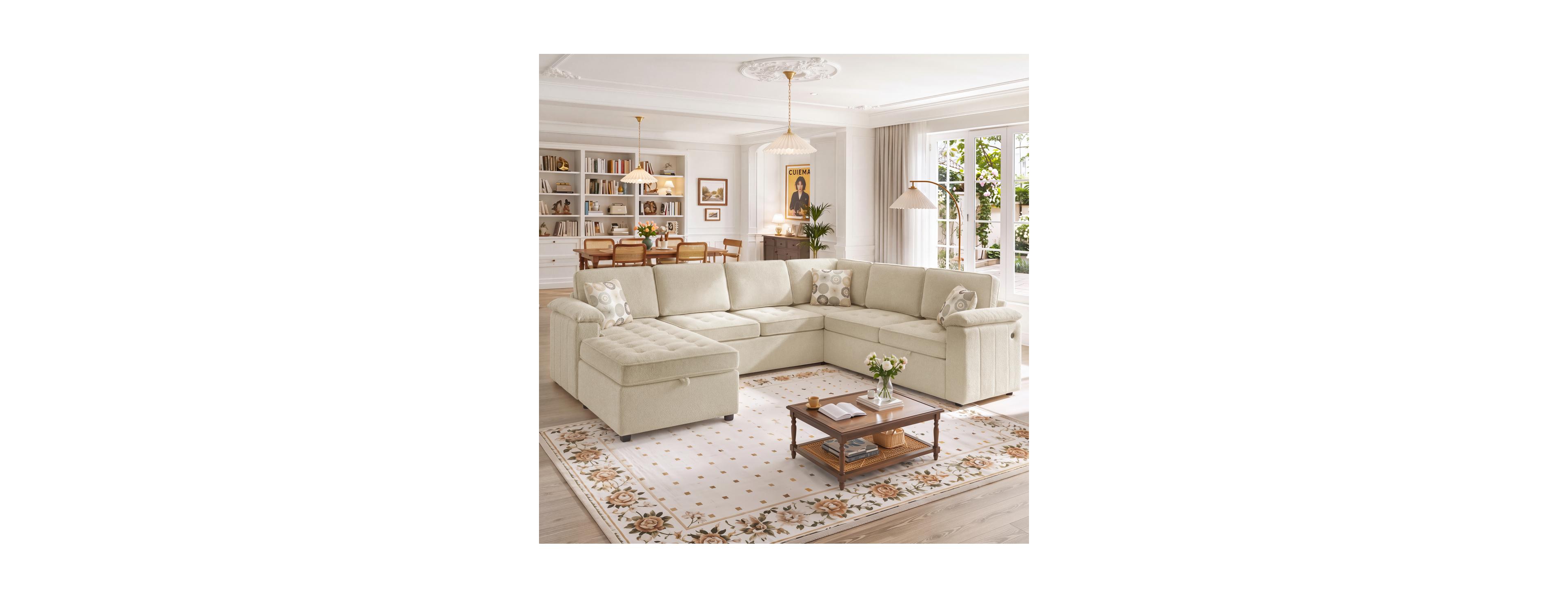 Streamdale Furniture Modern U-Shaped Chenille Sectional Sofa with Storage Chaise and Usb Ports