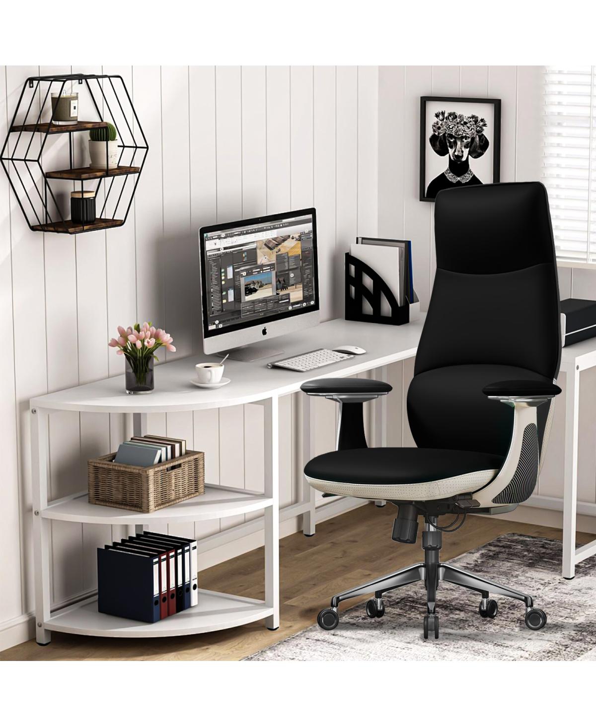Streamdale Furniture Ergonomic Genuine Leather 400lbs Executive Chair with Lumbar Support - Black
