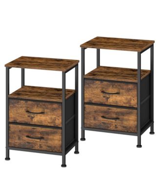 Nightstand with Open Shelf and 2 Fabric Drawers, 15.8 x 12 x 24 inches