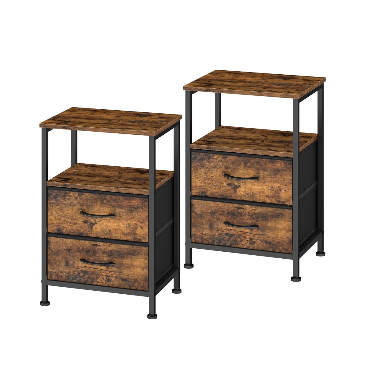 SongmicsHome Nightstand with Open Shelf and 2 Fabric Drawers, 15.8 x 12 x 24 inches