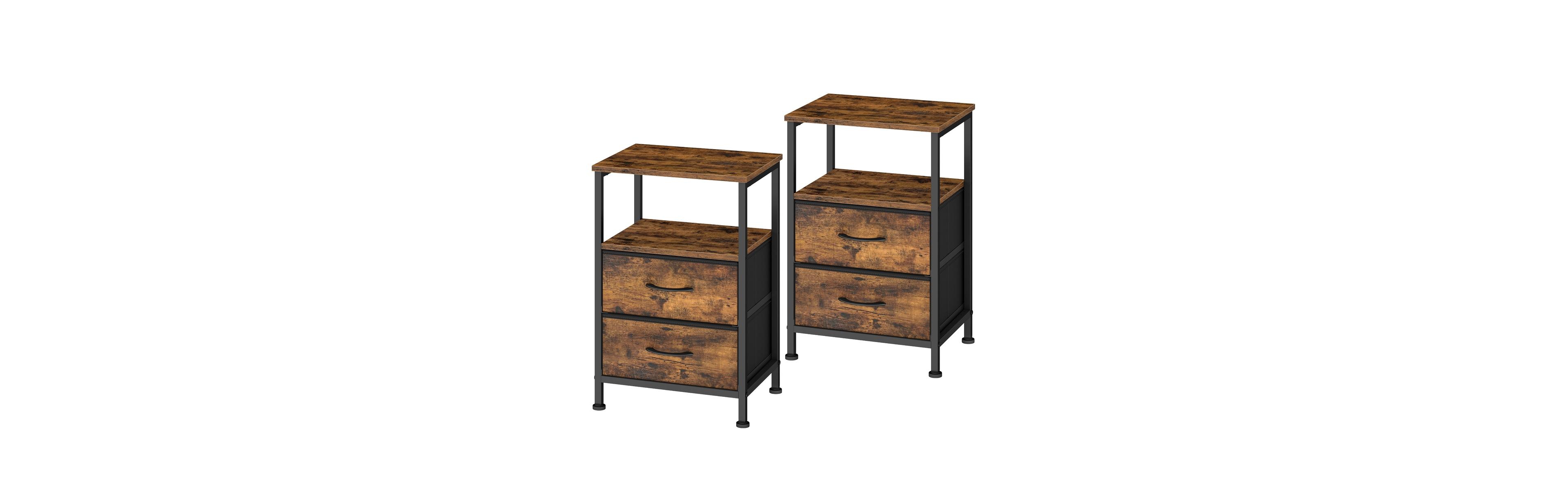 SongmicsHome Nightstand with Open Shelf and 2 Fabric Drawers, 15.8 x 12 x 24 inches