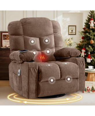 Oversized Massage Swivel Recliner with Heat, USB, and Cup Holders