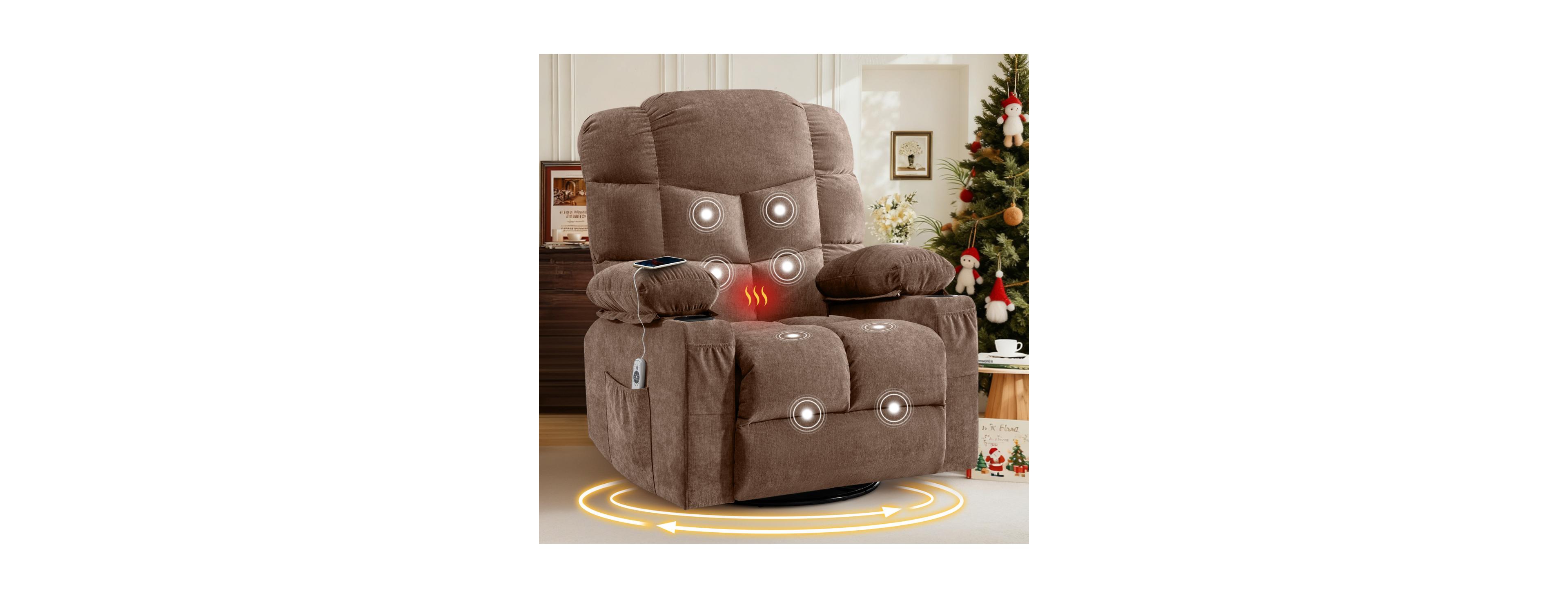 Streamdale Furniture Oversized Massage Swivel Recliner with Heat, Usb