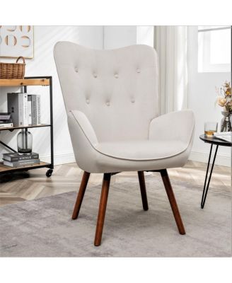 Mid-Century Modern Wingback Accent Chair with Wood Legs