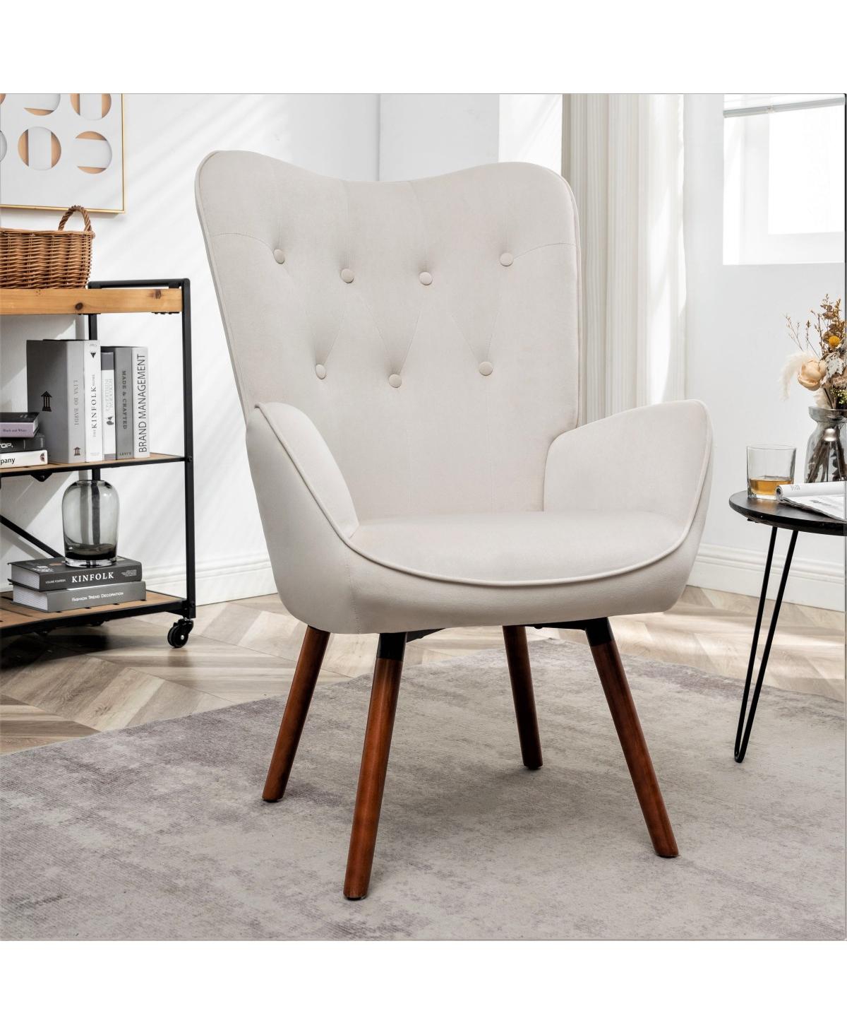 Streamdale Furniture Mid-Century Modern Wingback Accent Chair with Wood Legs - Ivory