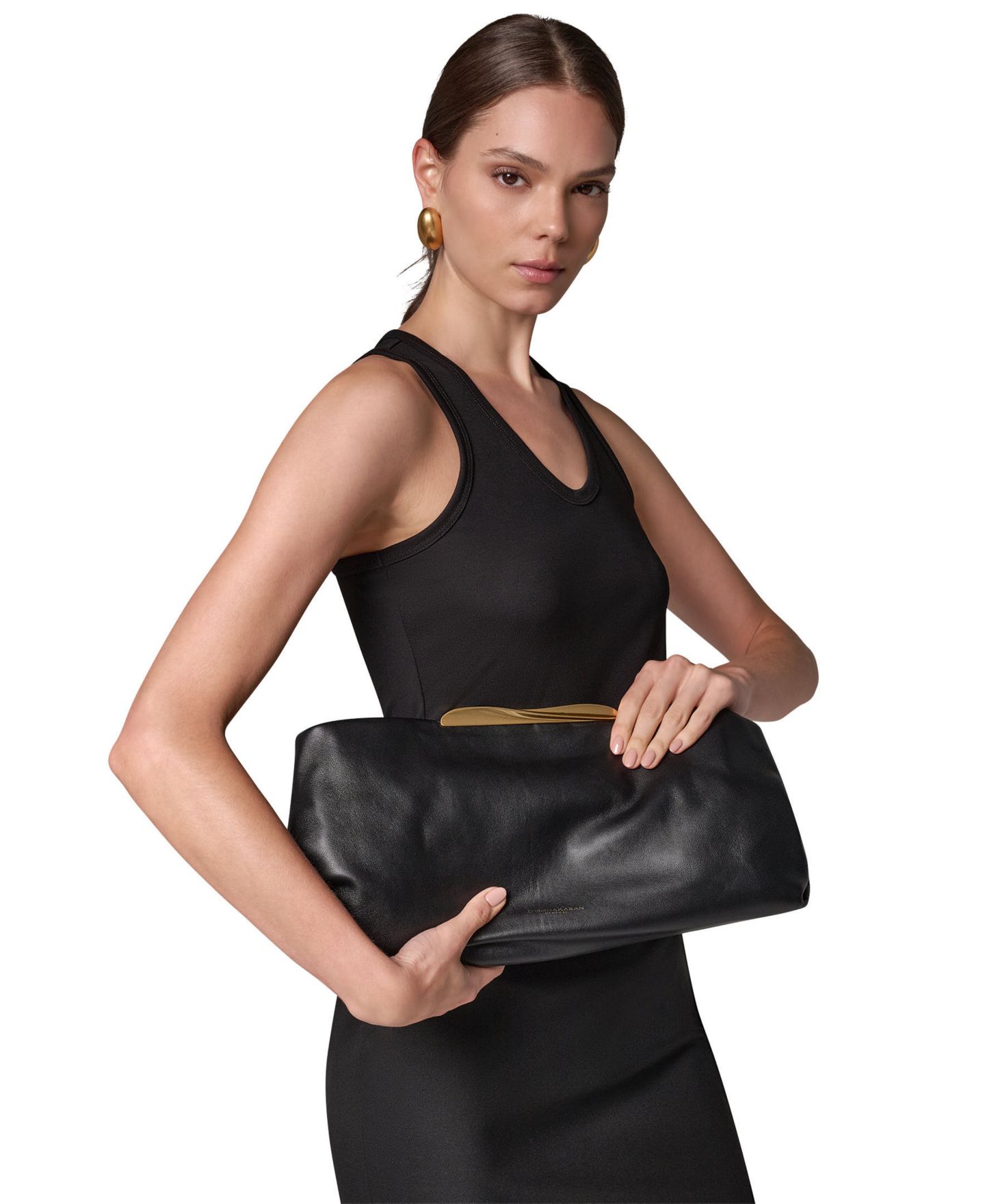 Женский клатч Donna Karan New York Poplin Extra-Large Leather Clutch Handbag, цвет: Чёрный / Золотой — фото 2