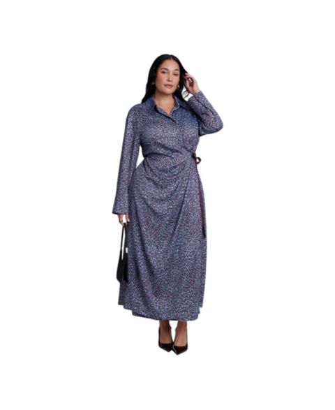 Женское платье ELOQUII Wrap Detail Maxi, цвет: Синий / Бордовый