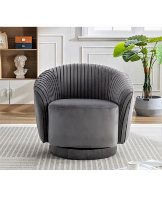 Velvet 361-Degree Swivel Barrel Accent Chair with Pleated Design