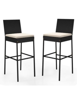 2 Piece Patio Wicker Barstools Bar Height Chairs with Cushions Backyard Chair