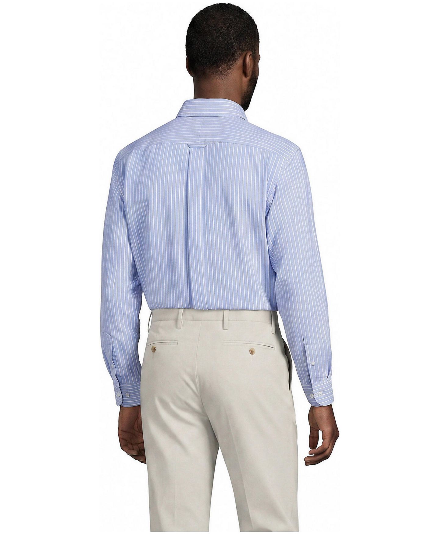 Женская рубашка Lands' End No Iron Supima Cotton Relaxed Fit Oxford Dress Shirt, цвет: Прозрачный синий небесно-голубой / Полосатый — фото 2