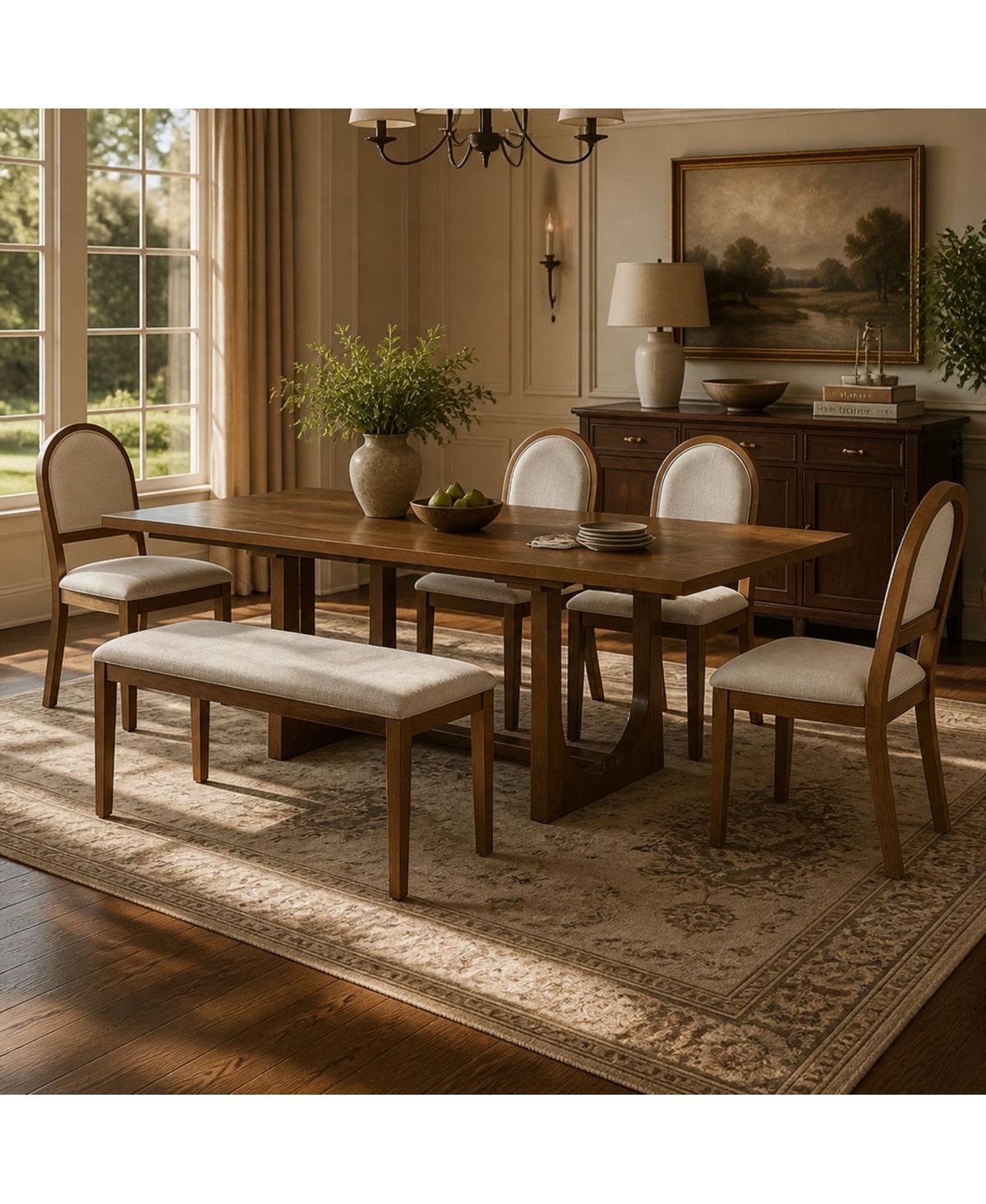 Streamdale Furniture 6-Piece Extendable Solid Wood Farmhouse Dining Table Set
