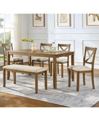Oak 6-Piece Farmhouse Dining Set with Bench and 4 X-Back Chairs