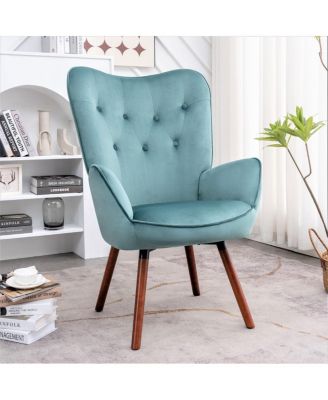 Mid-Century Modern Wingback Accent Chair with Wood Legs