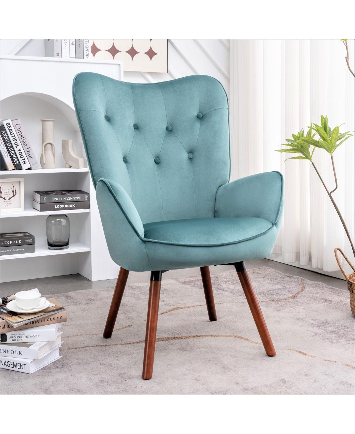 Streamdale Furniture Mid-Century Modern Wingback Accent Chair with Wood Legs - Blue gray