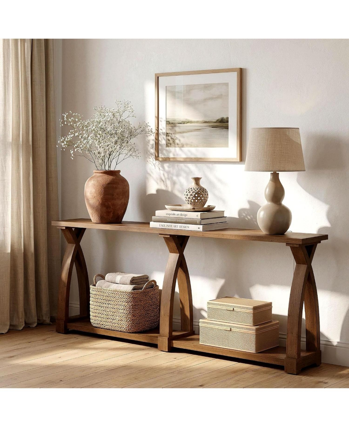 Tribesigns 79-Inch Extra Long Wood Console Table with Shelf