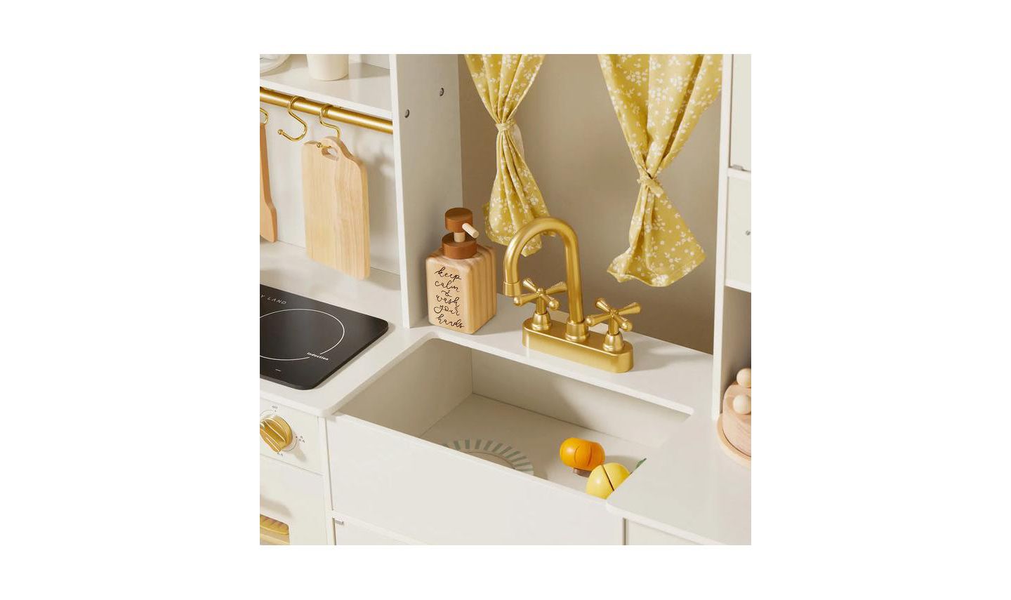 Детские игрушки Tiny Land Iconic Wooden Play Kitchen - Cream Pretend Cooking Set for Kids — фото 5