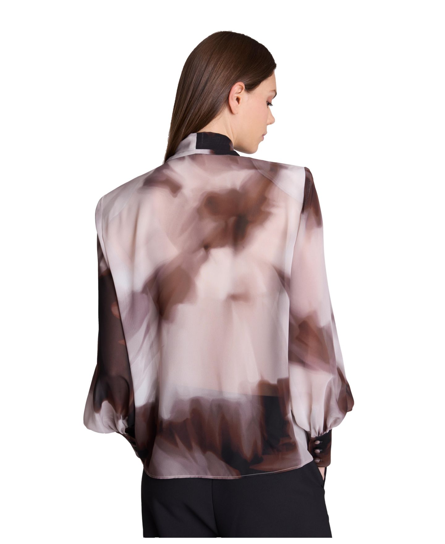 Женская блузка Kenneth Cole Tie-Neck Balloon-Sleeve Printed-Chiffon, цвет: Разноцветный — фото 5