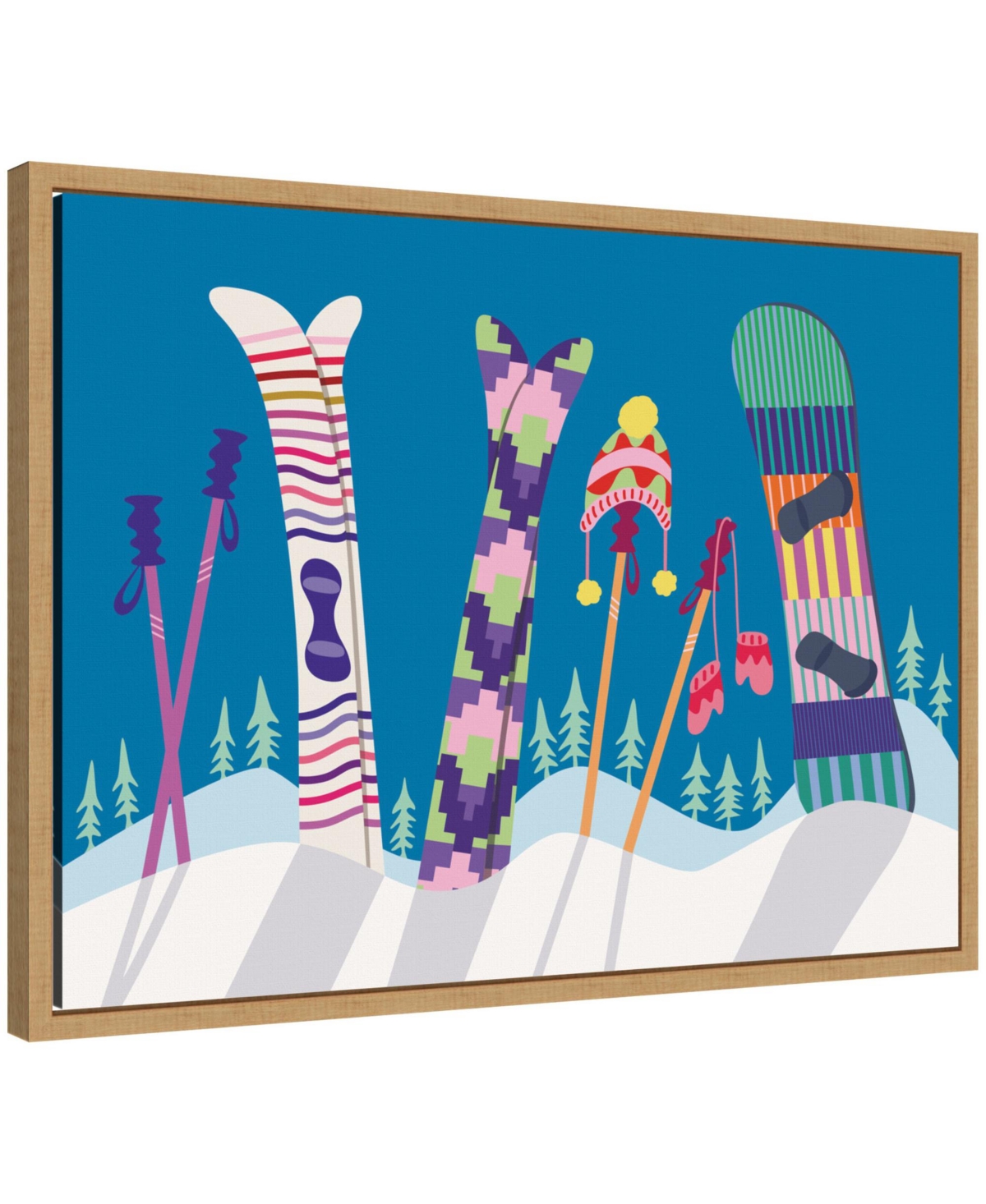 Kate and Laurel Sylvie Framed Canvas Winter Ski Village by Rachel Lee